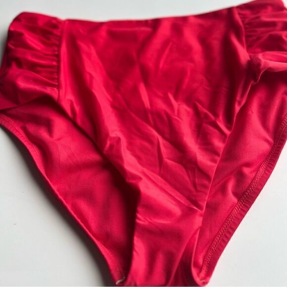 Bar III Shirred High-Rise Bikini Swim Bottom Paradise Red swimsuit size S - Picture 5 of 6